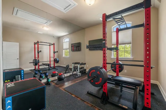 a view of a room with gym equipment