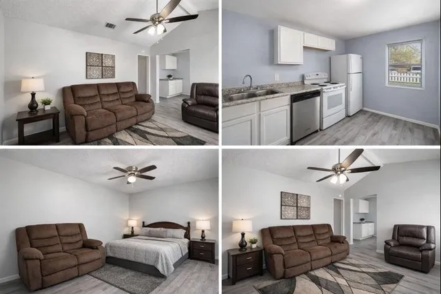 a living room with furniture and a view