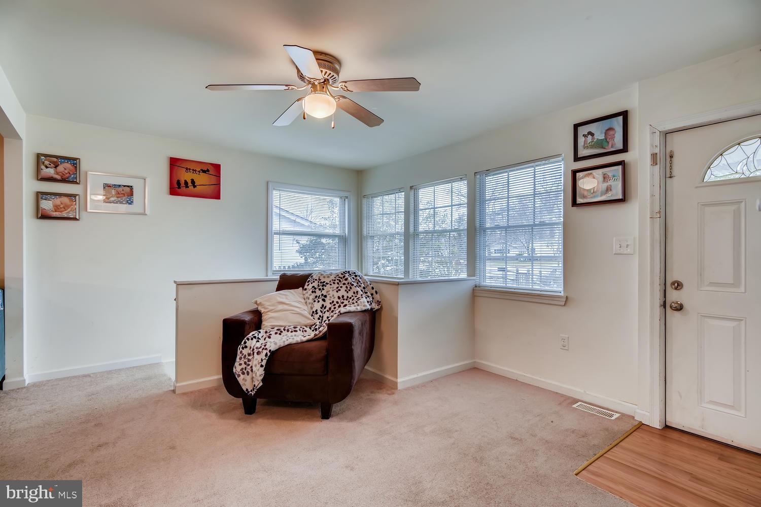 113 Compass Road Baltimore, MD 21220 - Photo 4 of 32 Living Room with carpet and ceiling fan