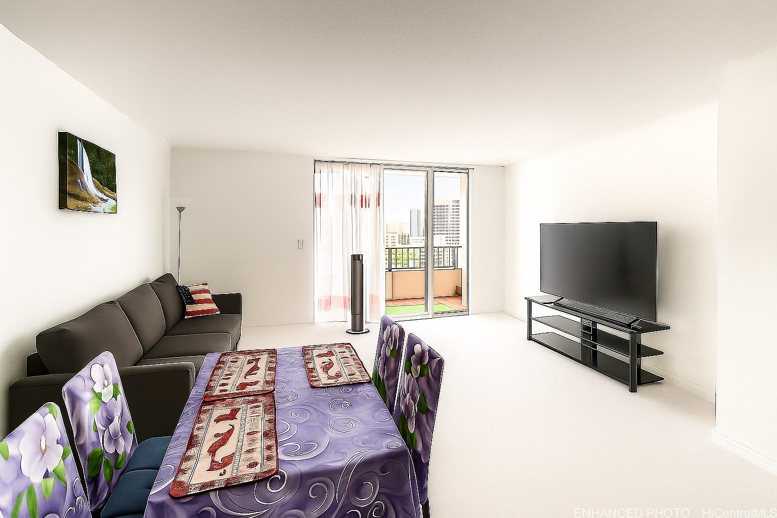 1400 Pensacola Street, Unit 903 Honolulu, HI 96822 - Photo 10 of 14 a bedroom with furniture and a flat screen tv