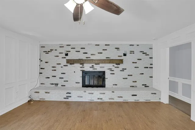 a living room with a fireplace