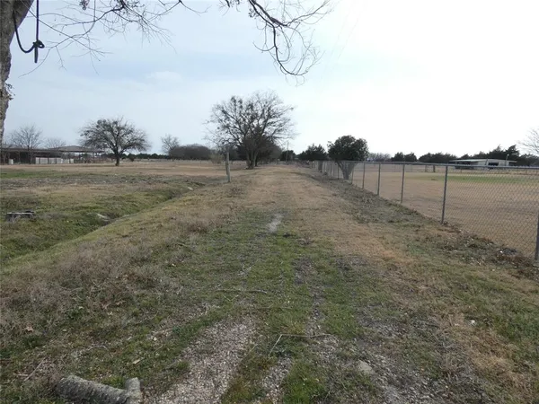 a view of dirt field with trees