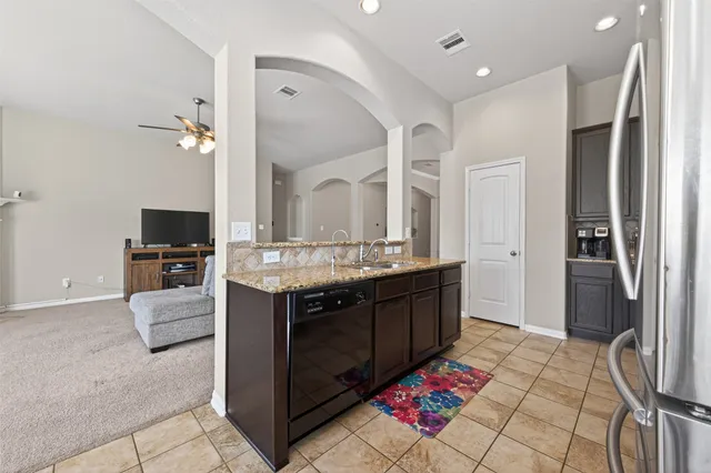 en view interior of a house with large windows