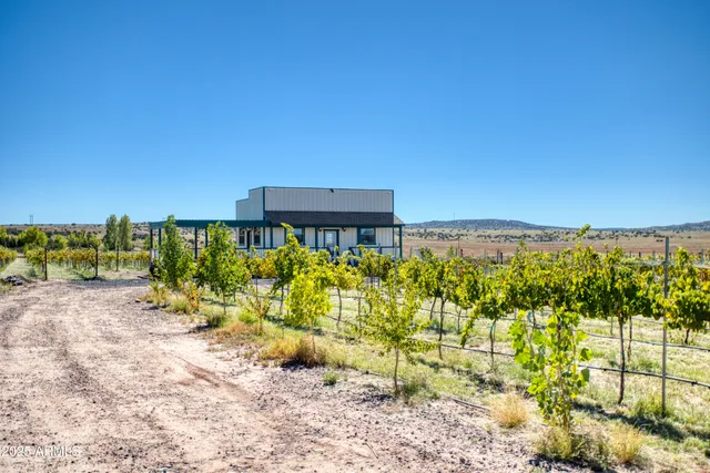 a spacious bedroom with a bed a chandelier and dresser
