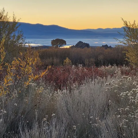 a view of mountain and sunset