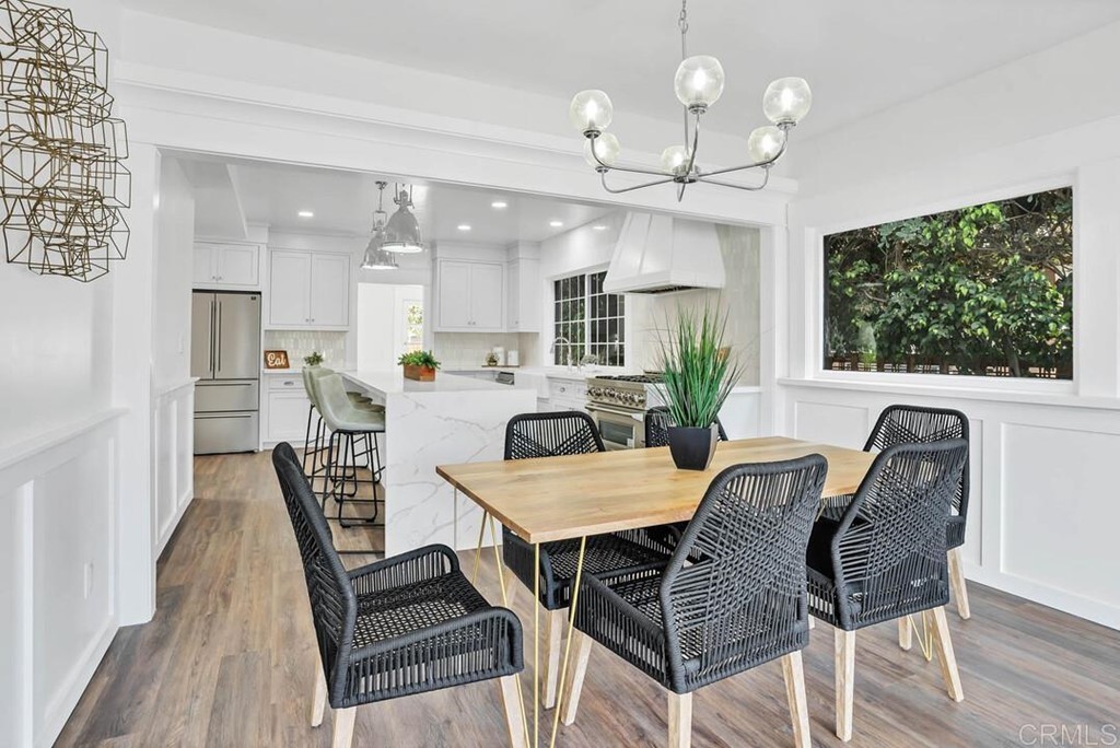 1864 Sunset Boulevard San Diego, CA 92103 - Photo 15 of 57 a view of a dining room with furniture a chandelier and wooden floor