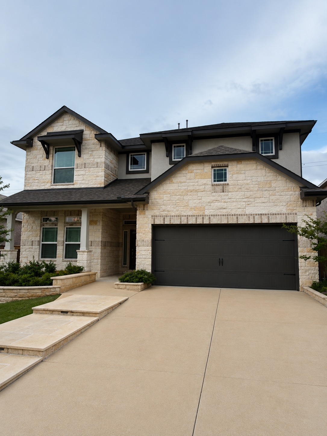 1213 Bryson Rdg Trail Leander, TX 78641 - Photo 1 of 16 Crafted from stone and stucco, this two-story residence presents a classic aesthetic with an attached garage.