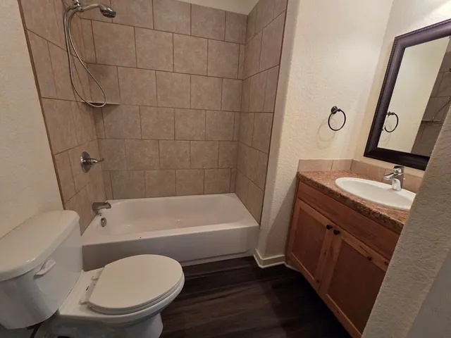 a bathroom with a sink a toilet and a bathtub