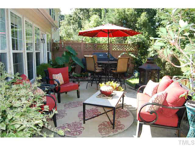 3733 Old Post Road Raleigh, NC 27612 - Photo 24 of 25 a glass table and chairs under an umbrella in the patio