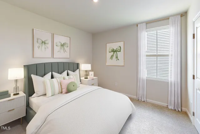 a bedroom with bed and wall painting with wooden floor