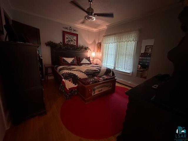 1601 4th Avenue International Falls, MN 56649 - Photo 37 of 50 Bedroom with wood finished floors, crown molding, a baseboard radiator, and a ceiling fan