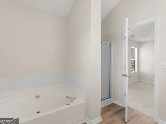 a bathroom with a bathtub