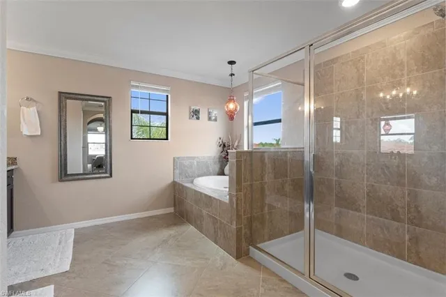 a bathroom with a bathtub and a shower