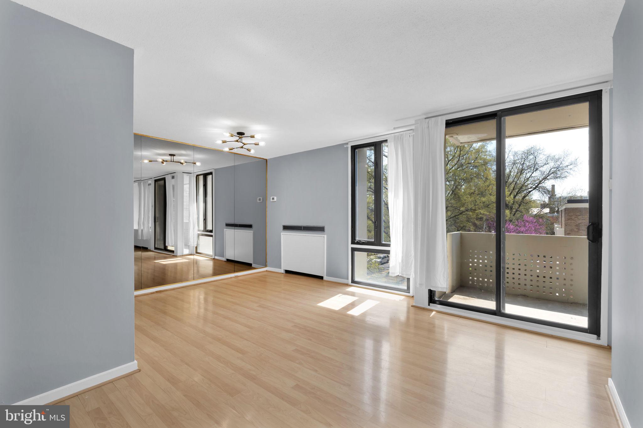 1245 4th Street Southwest, Unit E210 Washington, DC 20024 - Photo 7 of 27 Large living room with floor to ceiling mirror
