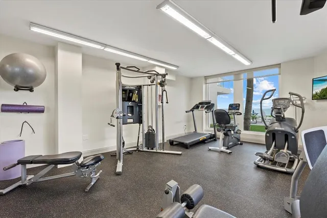a view of a room with gym equipment