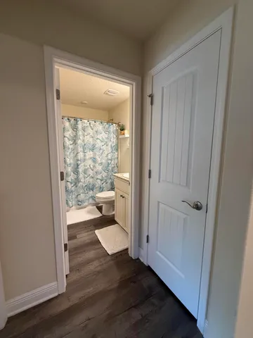 a view of a bathroom from a bathroom