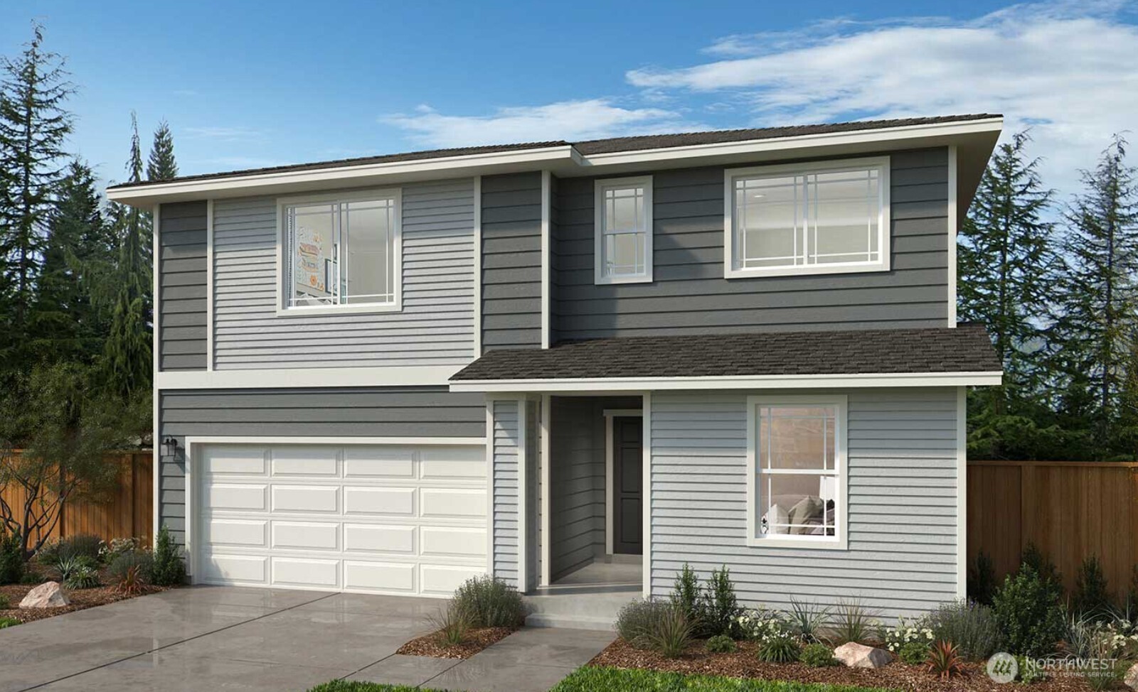 a front view of a house with a garage
