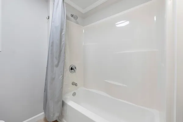 a bathroom with a bathtub