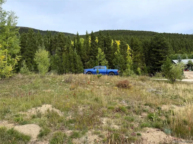 a view of a mountain with a yard