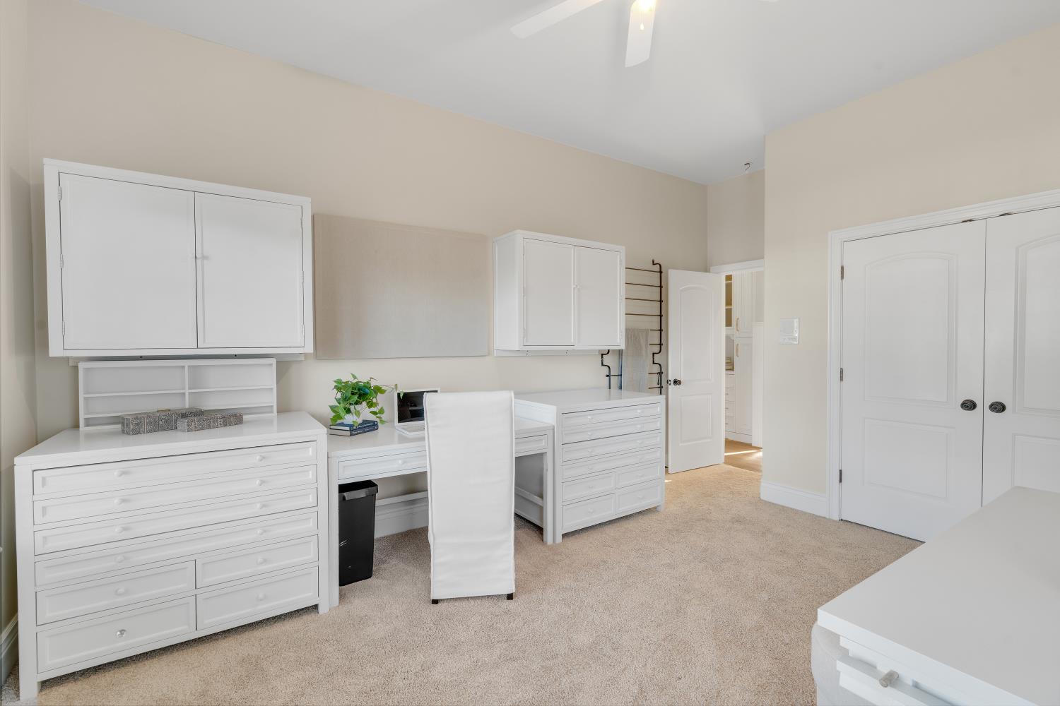 2905 Virginiatown Road Lincoln, CA 95648 - Photo 39 of 86 Room featuring light beige carpeting and white painted walls, complemented by white built-in cabinetry and white doors