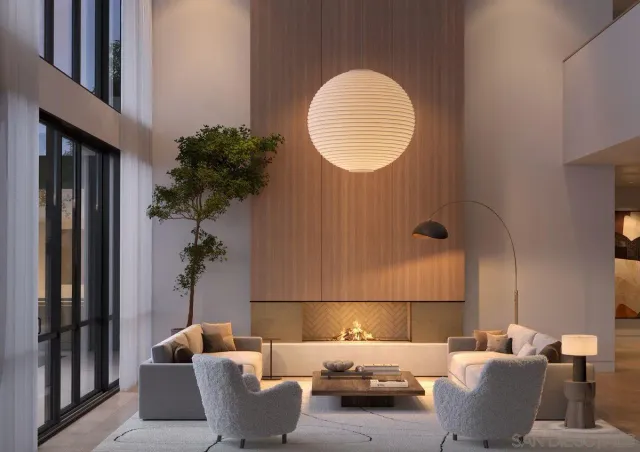 a living room with furniture