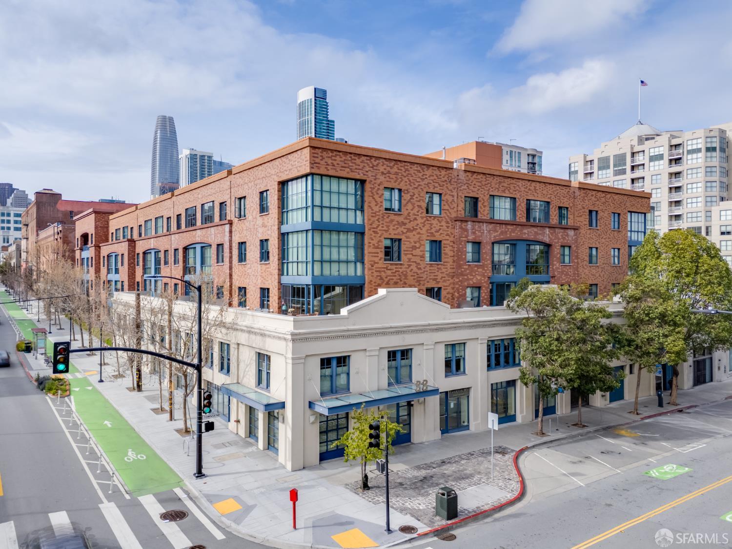 a front view of a building with glass windows