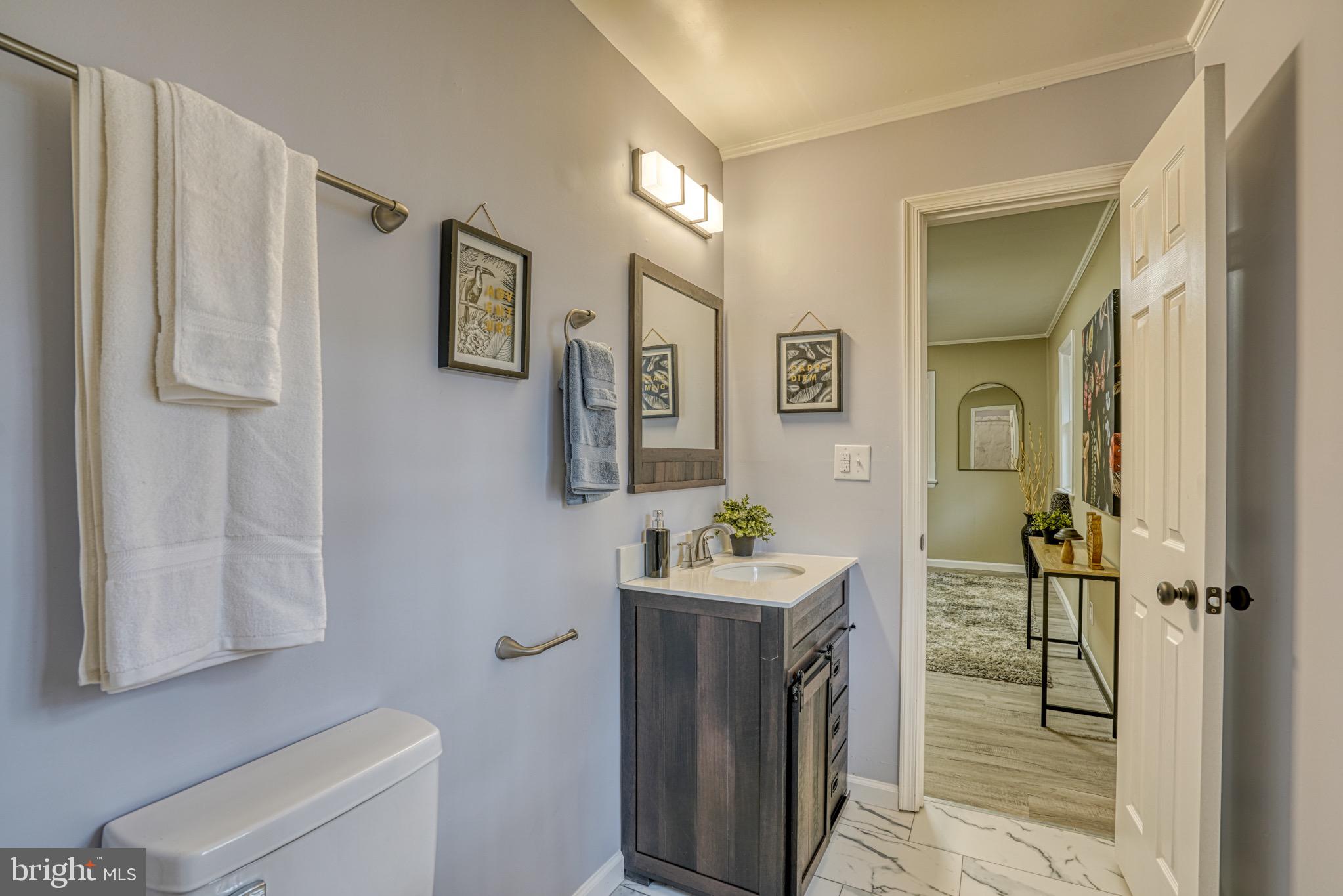 18 Oak Street Cambridge, MD 21613 - Photo 25 of 43 a bathroom with a sink and mirror with toilet