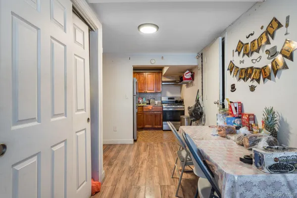 a view of a living room and dining room