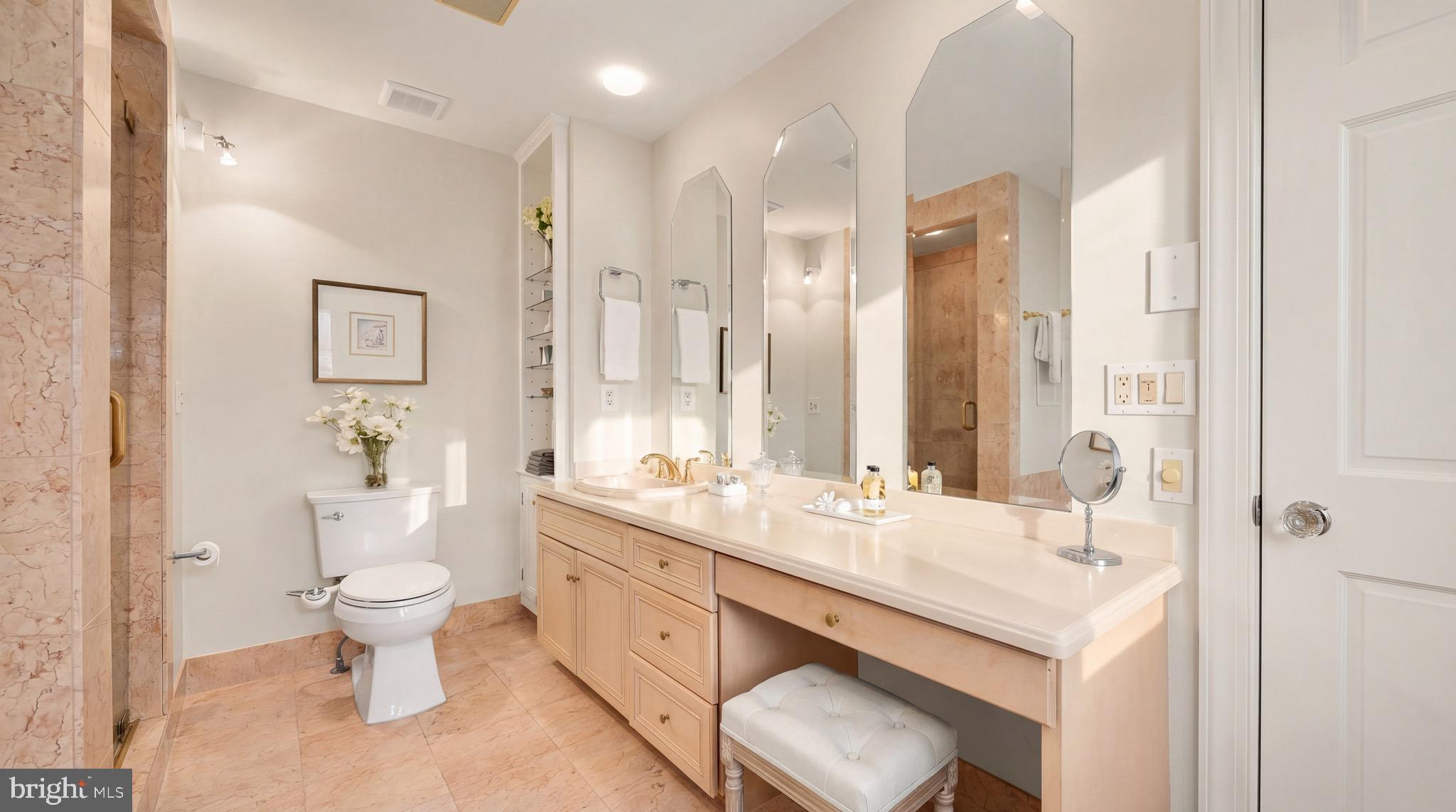 3640 Brandywine Street Northwest Washington, DC 20008 - Photo 19 of 39 a bathroom with a double vanity sink toilet and a mirror
