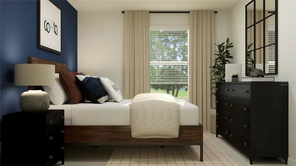 a bedroom with furniture and windows