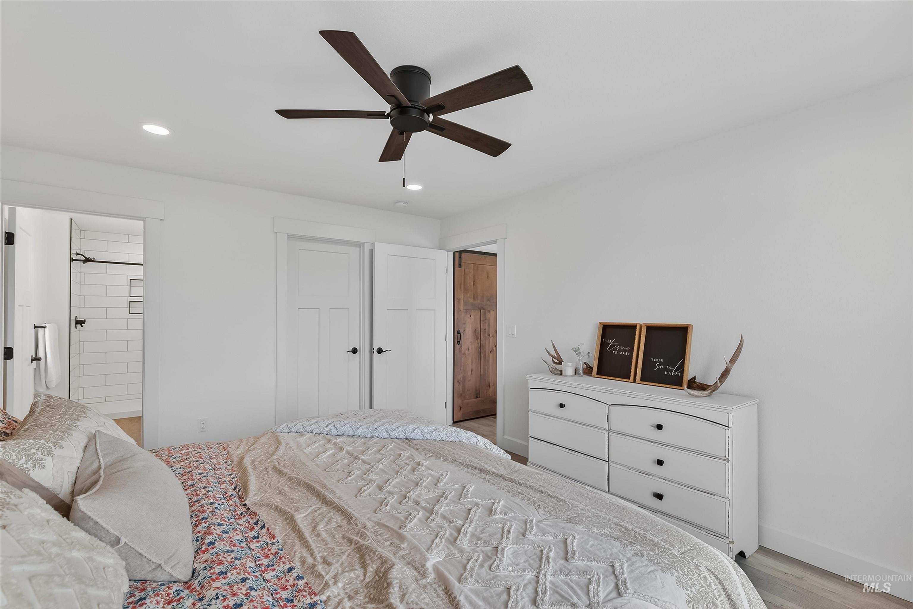 3732 Skyview Drive Lewiston, ID 83501 - Photo 26 of 47 Bedroom featuring recessed lighting, ceiling fan, light wood-type flooring, and connected bathroom