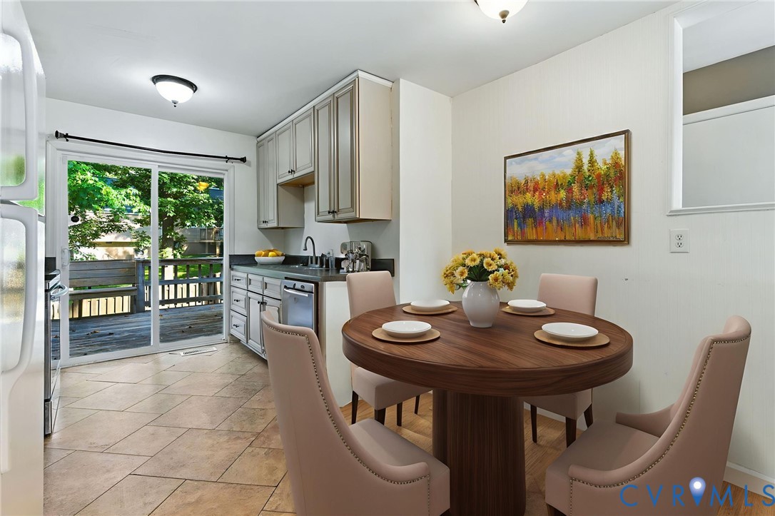 7705 Offshore Drive Chesterfield, VA 23832 - Photo 17 of 39 a kitchen with stainless steel appliances granite countertop a stove a sink a dining table and chairs
