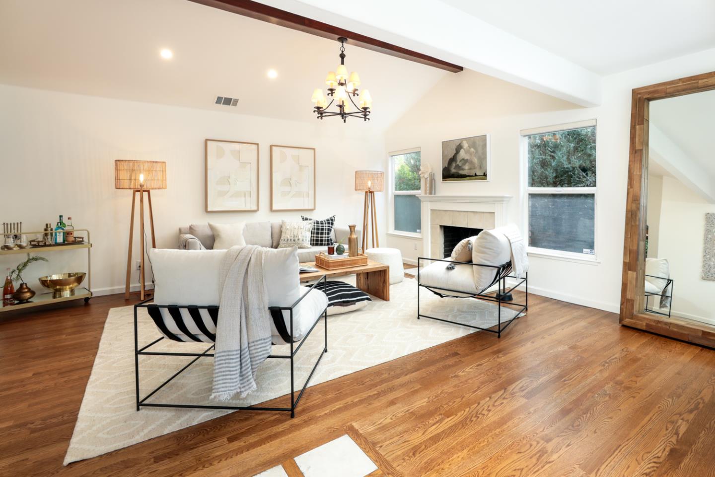 732 Laurel Avenue Menlo Park, CA 94025 - Photo 3 of 22 a living room with fireplace furniture and a large window