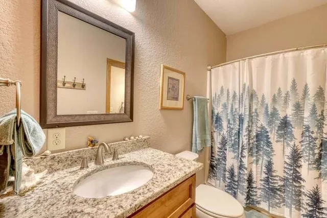 a bathroom with a granite countertop sink mirror and double