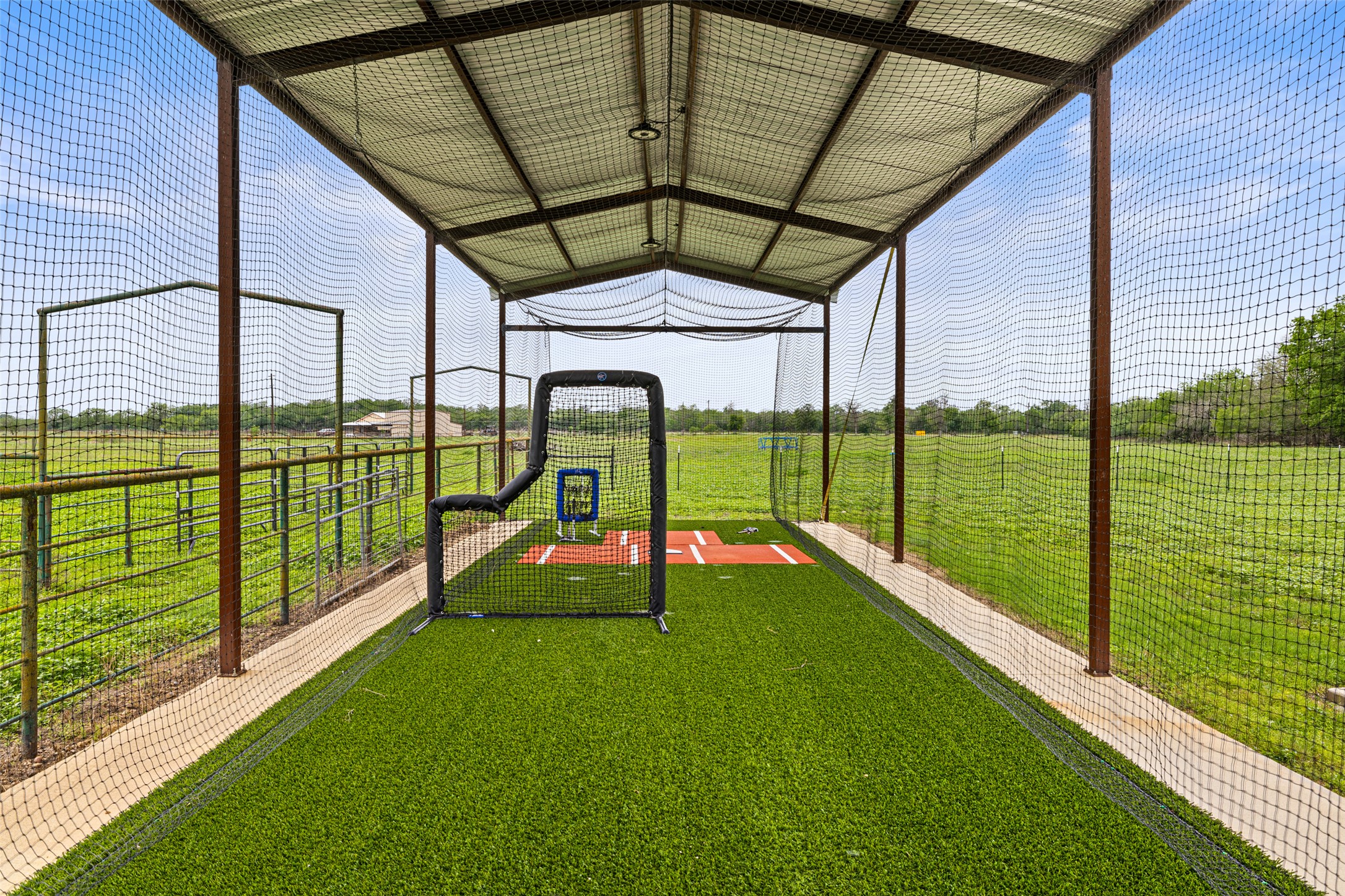 664 Martindale Falls Road Martindale, TX 78655 - Photo 11 of 21 Covered batting cage with artificial turf flooring, metal support beams, and protective netting