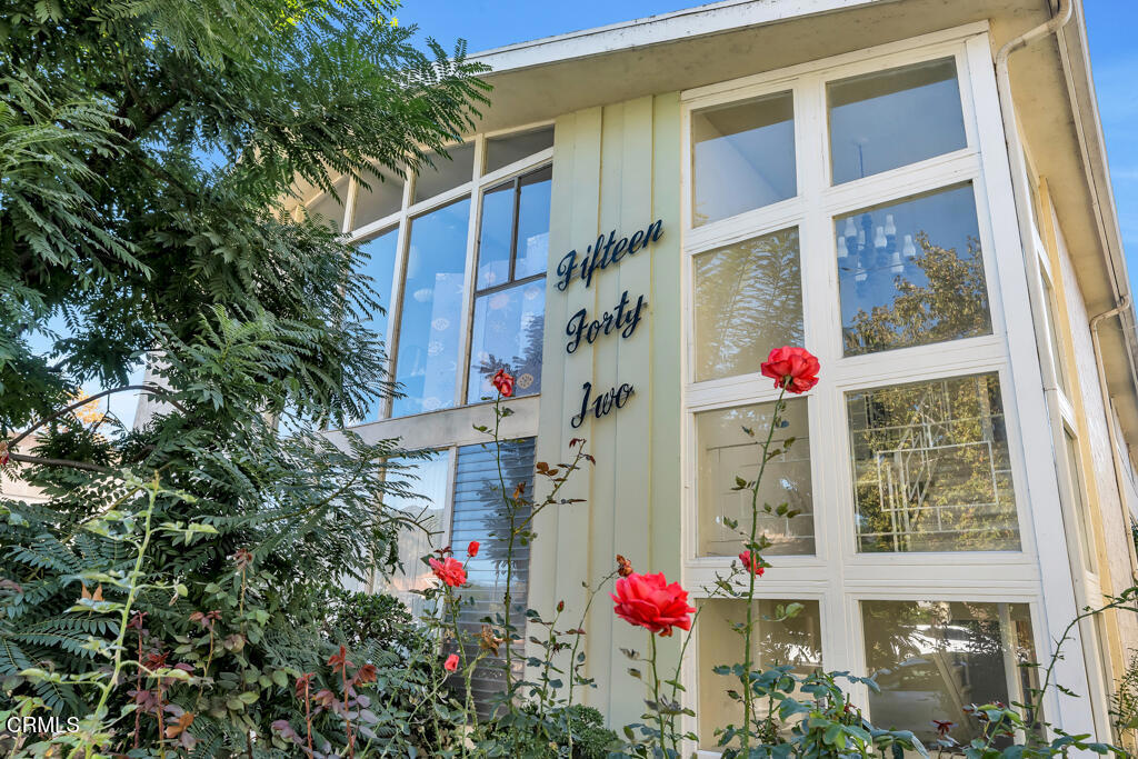 a front view of building with an outdoor space