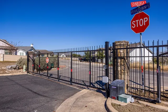 a view of a street with sitting area