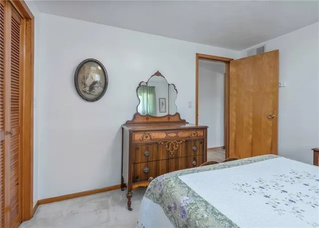 a bedroom with a bed and a closet