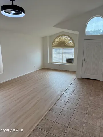 an empty room with a door