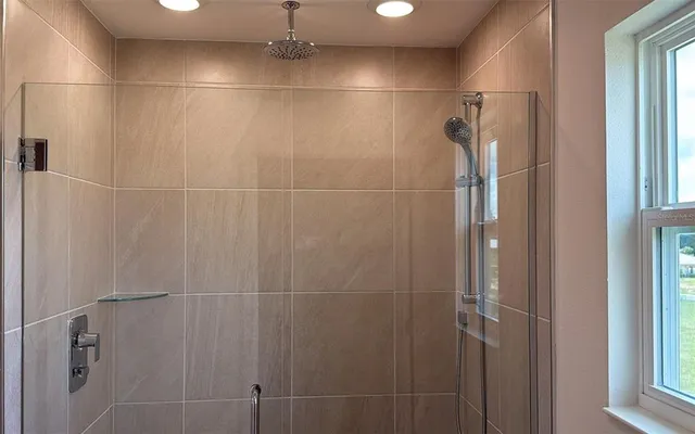 a bathroom with a shower