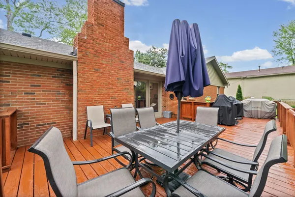 an outdoor space with furniture