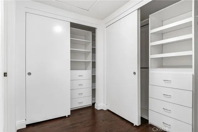 a view of walk in closet with empty racks