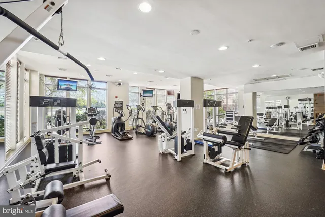 a view of a room with gym equipment