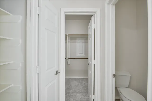 a bathroom with a toilet and a shower