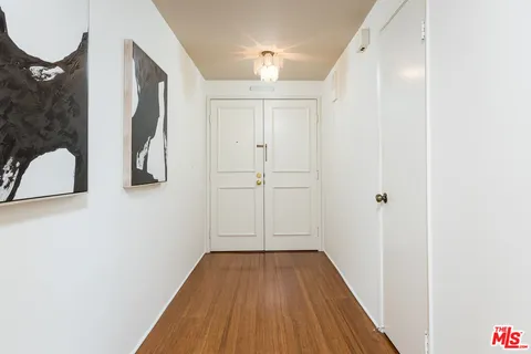 a view of a hallway with wooden floor and entryway