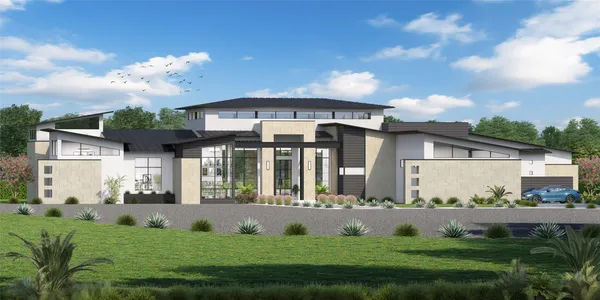 a aerial view of a house with a garden