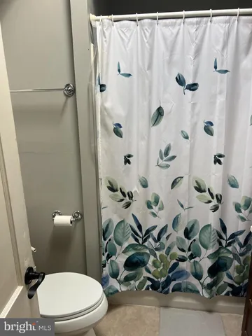 a white toilet sitting next to a shower curtain