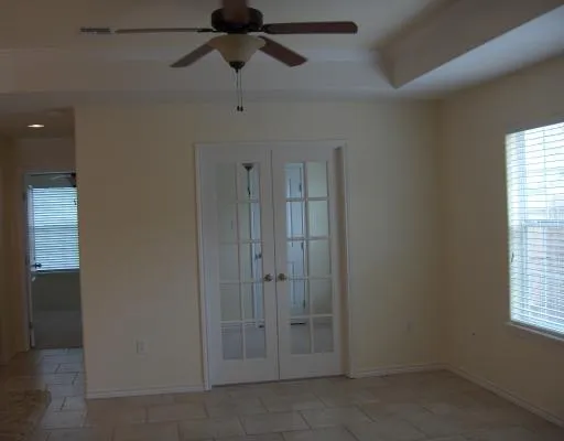 a room with a chandelier