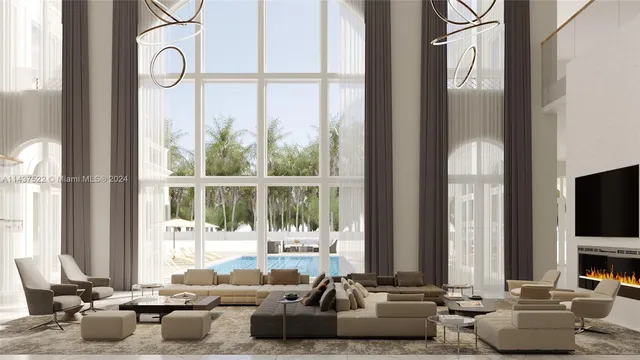 a room with furniture and a large window