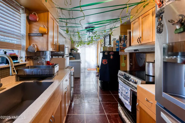 a kitchen with lots of counter top space